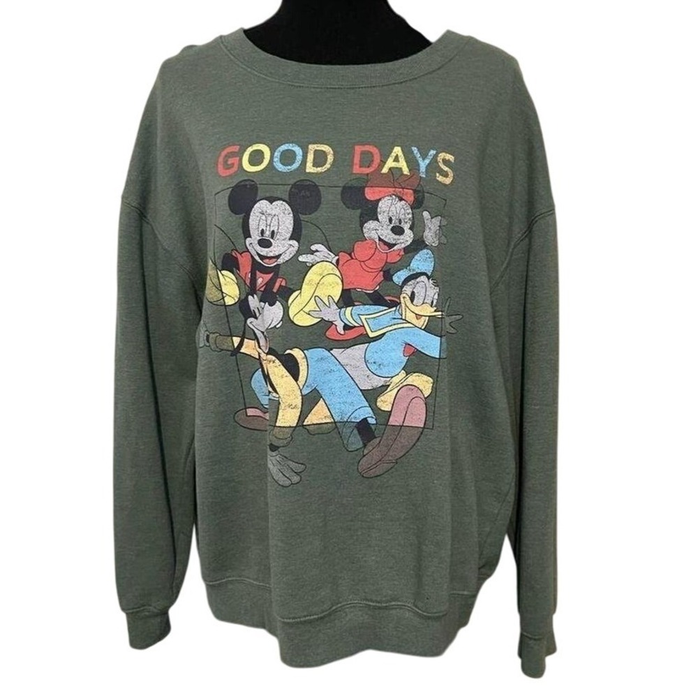 Disney Mickey & Friends Good Day Graphic Sweatshirt Long Sleeve Green‎ L